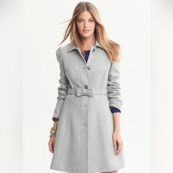 Banana Republic Italian Fabric Grey Fit And Flare Bow Coat Size M - Picture 1 of 15